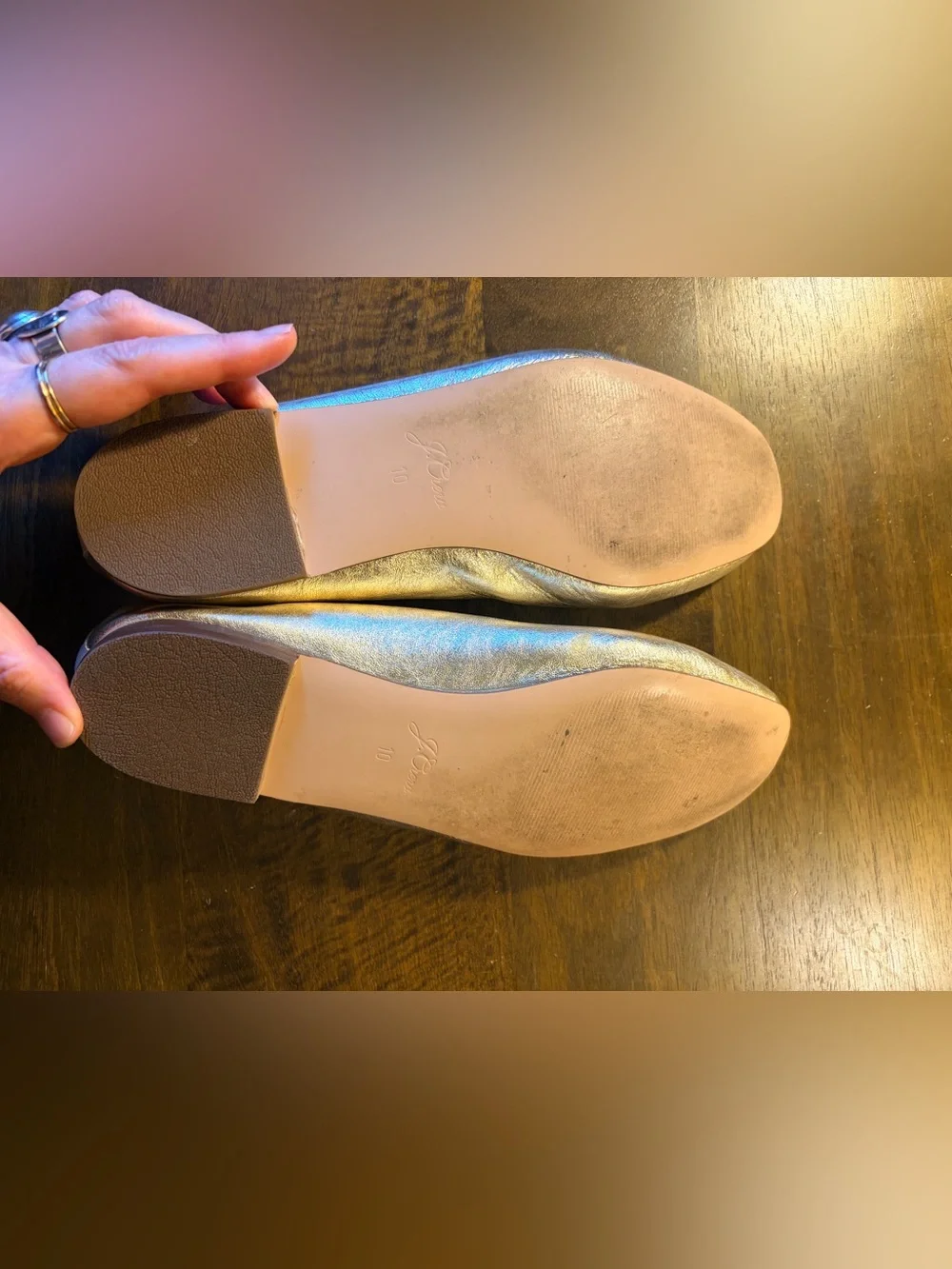 J Crew gold leather ballet flats size 10